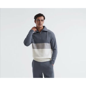 Reiss Airforce Sabre Half Zip Sweater Gray Blue Colorblock Pullover Medium
